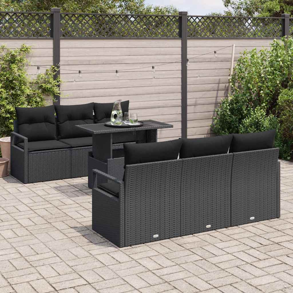 Set Divano da Giardino 7 pz 6-Numero di posti Nero polyrattan | homemem39