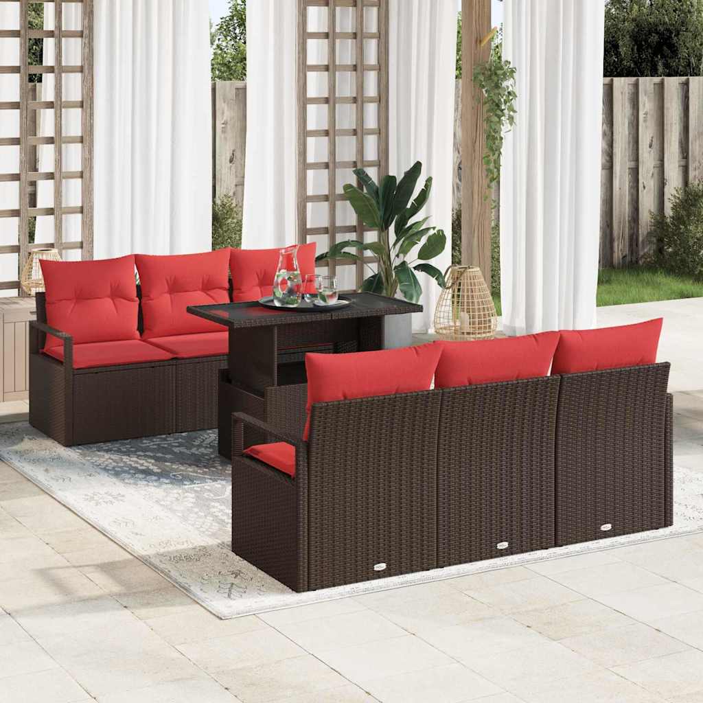 Set Divano da Giardino 7 pcs Marrone e Rosso polyrattan