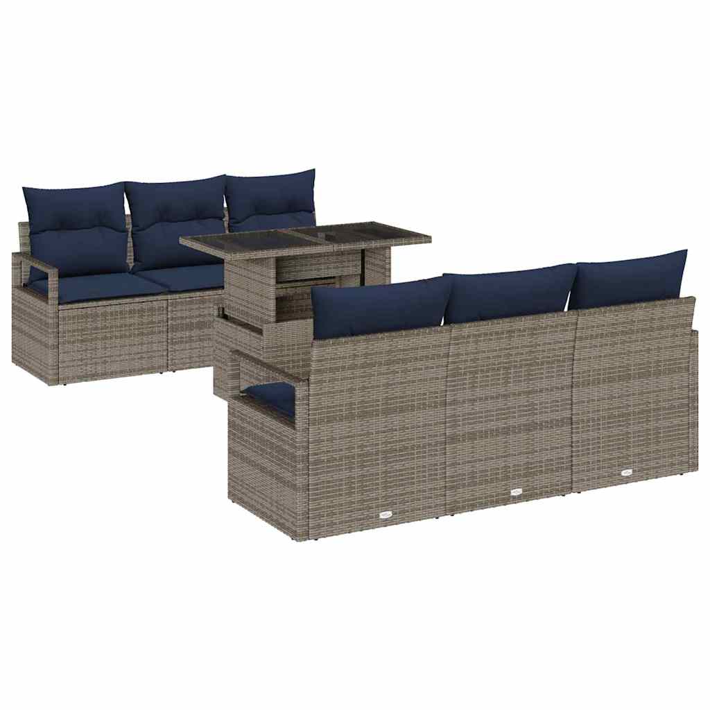 Set Divano da Giardino con cuscino 7 pcs Grigio polyrattan | homemem39
