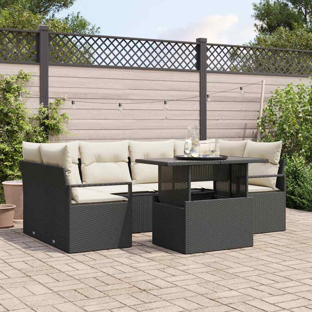Set Divano da Giardino con archiviazione 7 pcs Nero polyrattan | homemem39