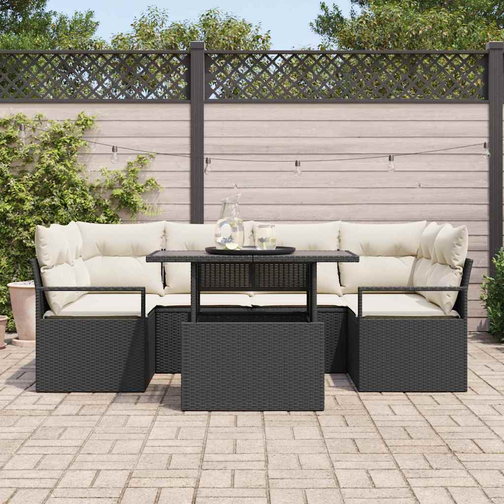 Set Divano da Giardino con archiviazione 7 pcs Nero polyrattan | homemem39