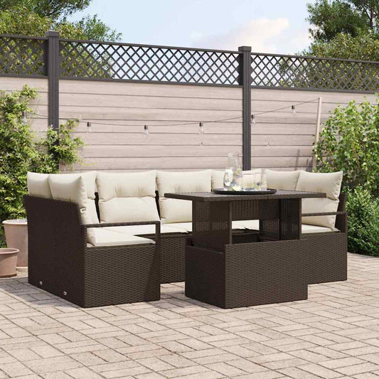 Set Divano da Giardino con cuscino 7 pcs Marrone polyrattan