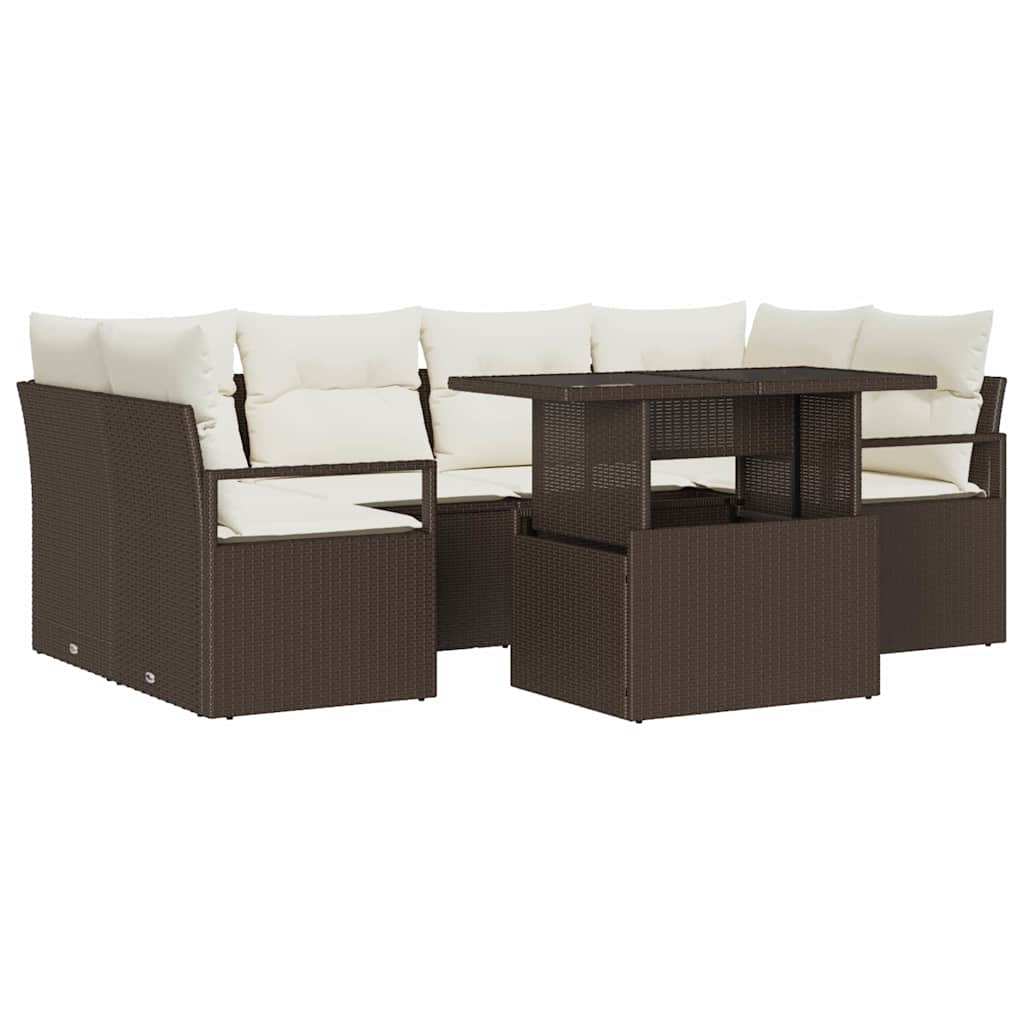 Set Divano da Giardino con cuscino 7 pcs Marrone polyrattan | homemem39