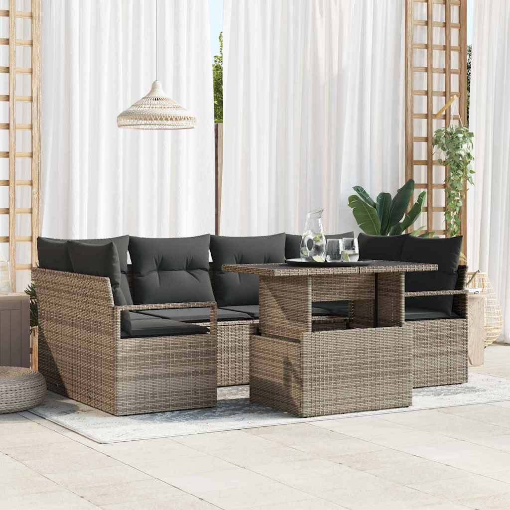 Set Divano da Giardino con cuscino 7 pcs Grigio polyrattan