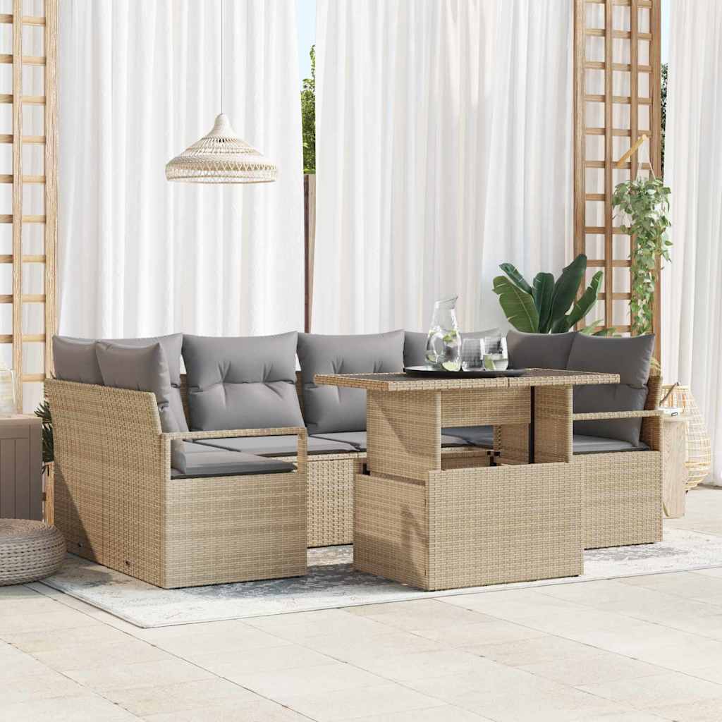 Set Divano da Giardino con archiviazione 7 pcs Beige polyrattan | homemem39