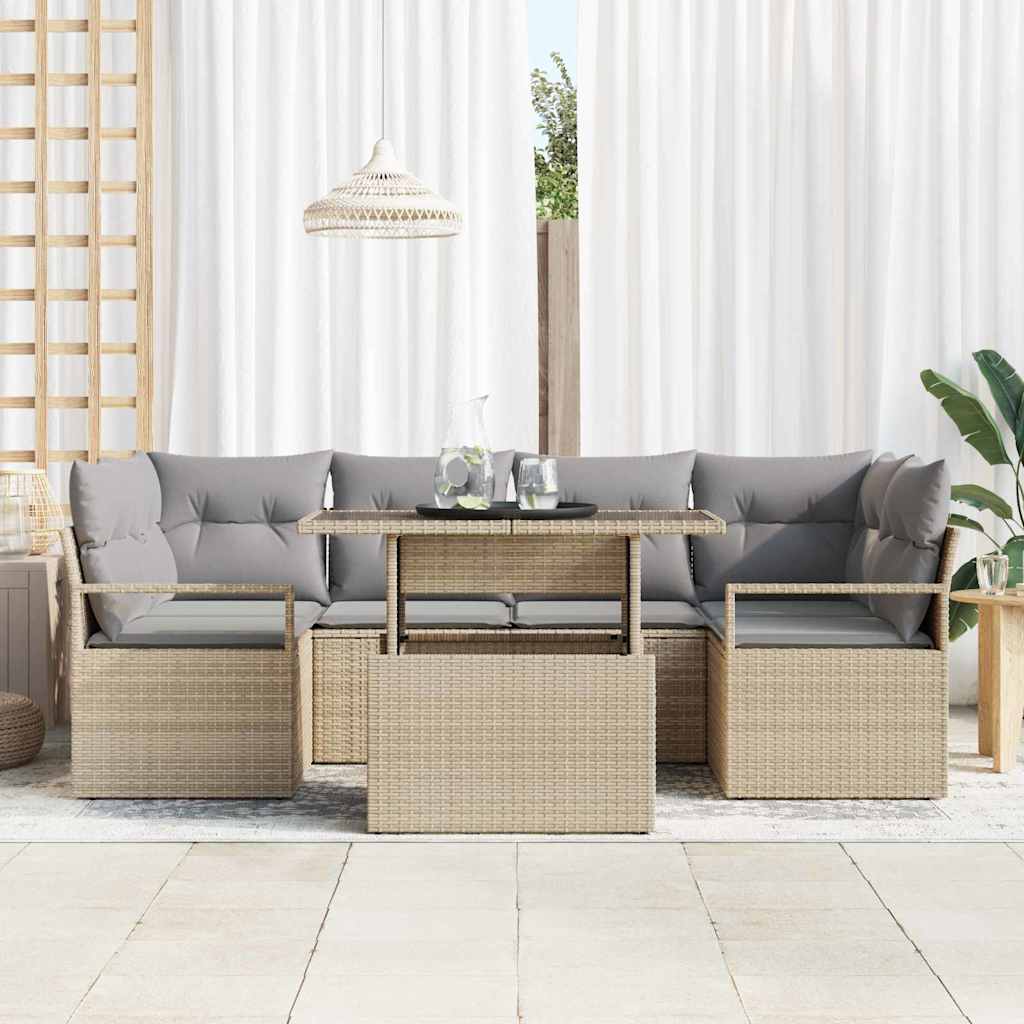 Set Divano da Giardino con archiviazione 7 pcs Beige polyrattan | homemem39