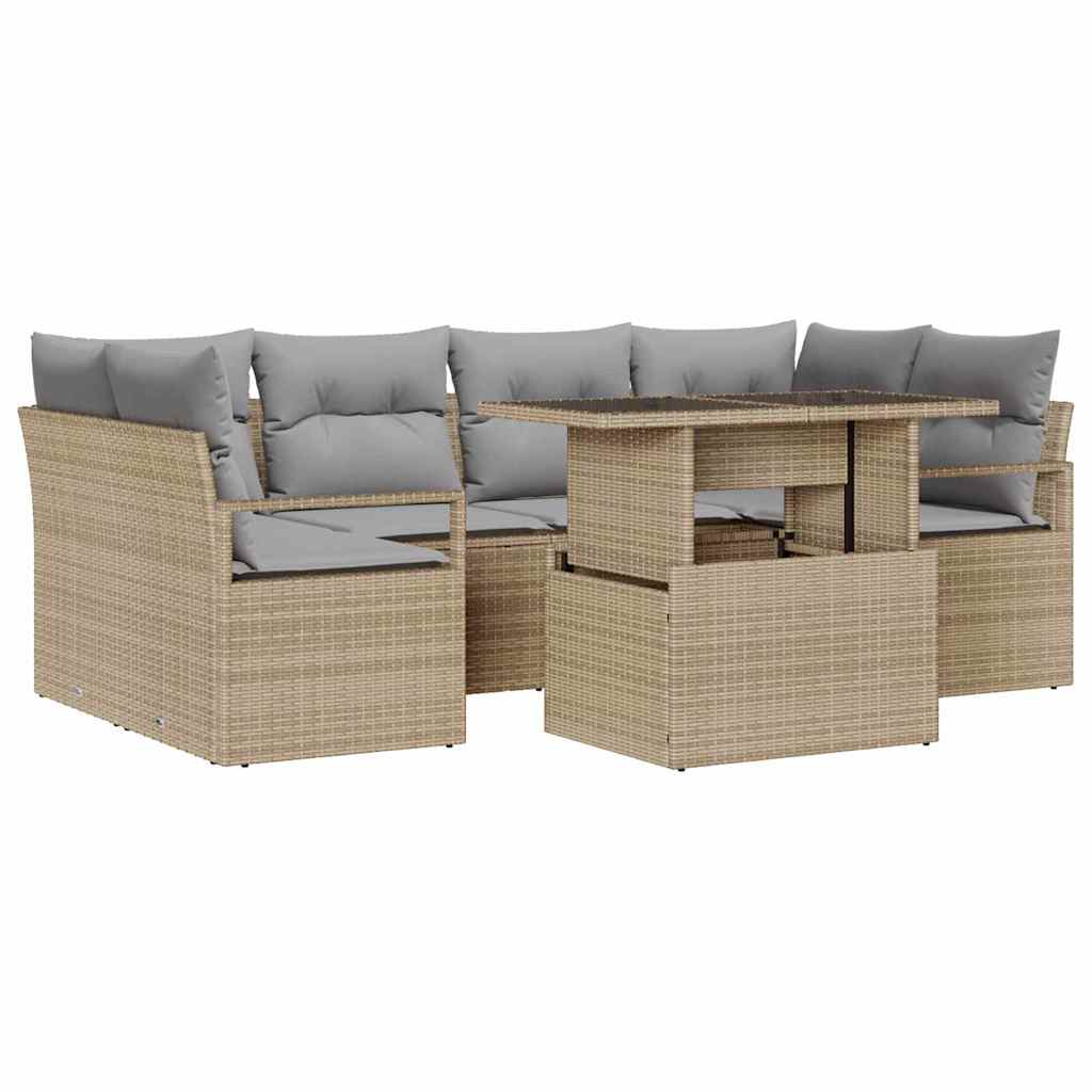 Set Divano da Giardino con archiviazione 7 pcs Beige polyrattan | homemem39