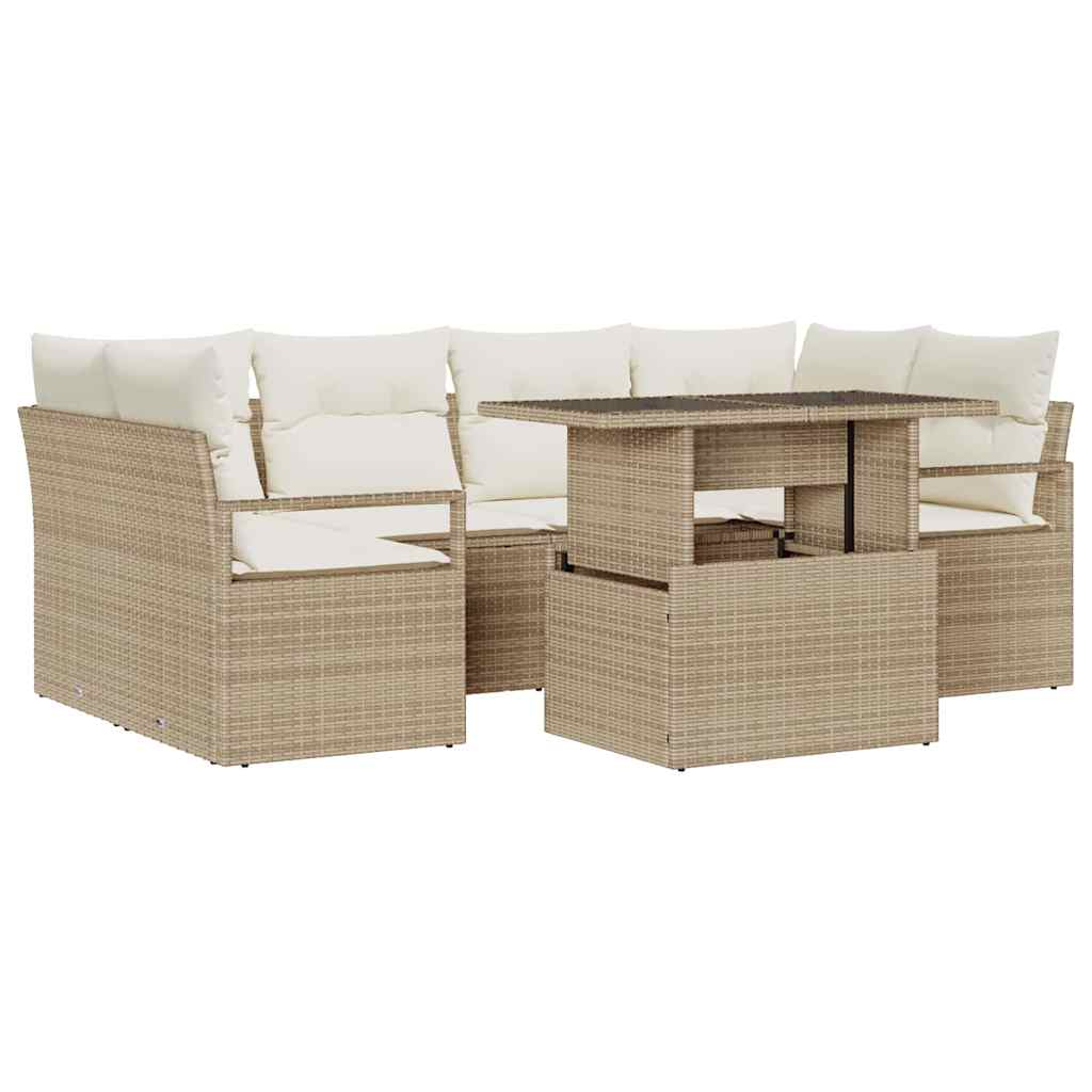 Set Divano da Giardino 7 pz 6-Numero di posti Beige polyrattan | homemem39