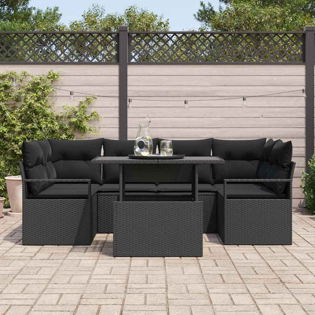 Set Divano da Giardino con archiviazione 7 pcs Nero polyrattan | homemem39