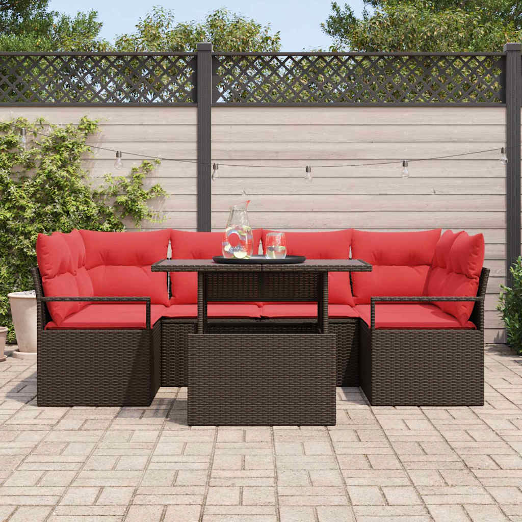 Set Divano da Giardino 7 pcs Marrone e rosso polyrattan | homemem39