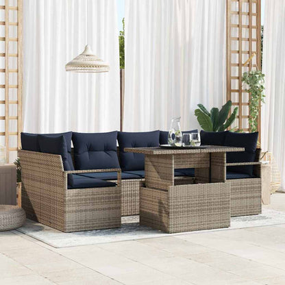 Set Divano da Giardino 7 pcs grigio e blu navy polyrattan | homemem39