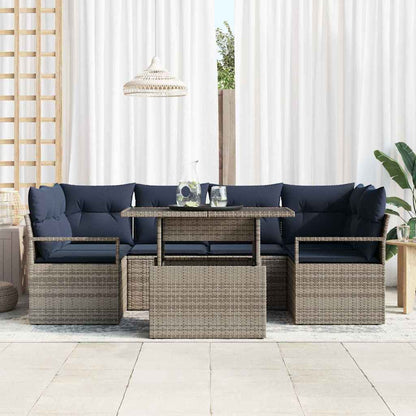Set Divano da Giardino 7 pcs grigio e blu navy polyrattan | homemem39