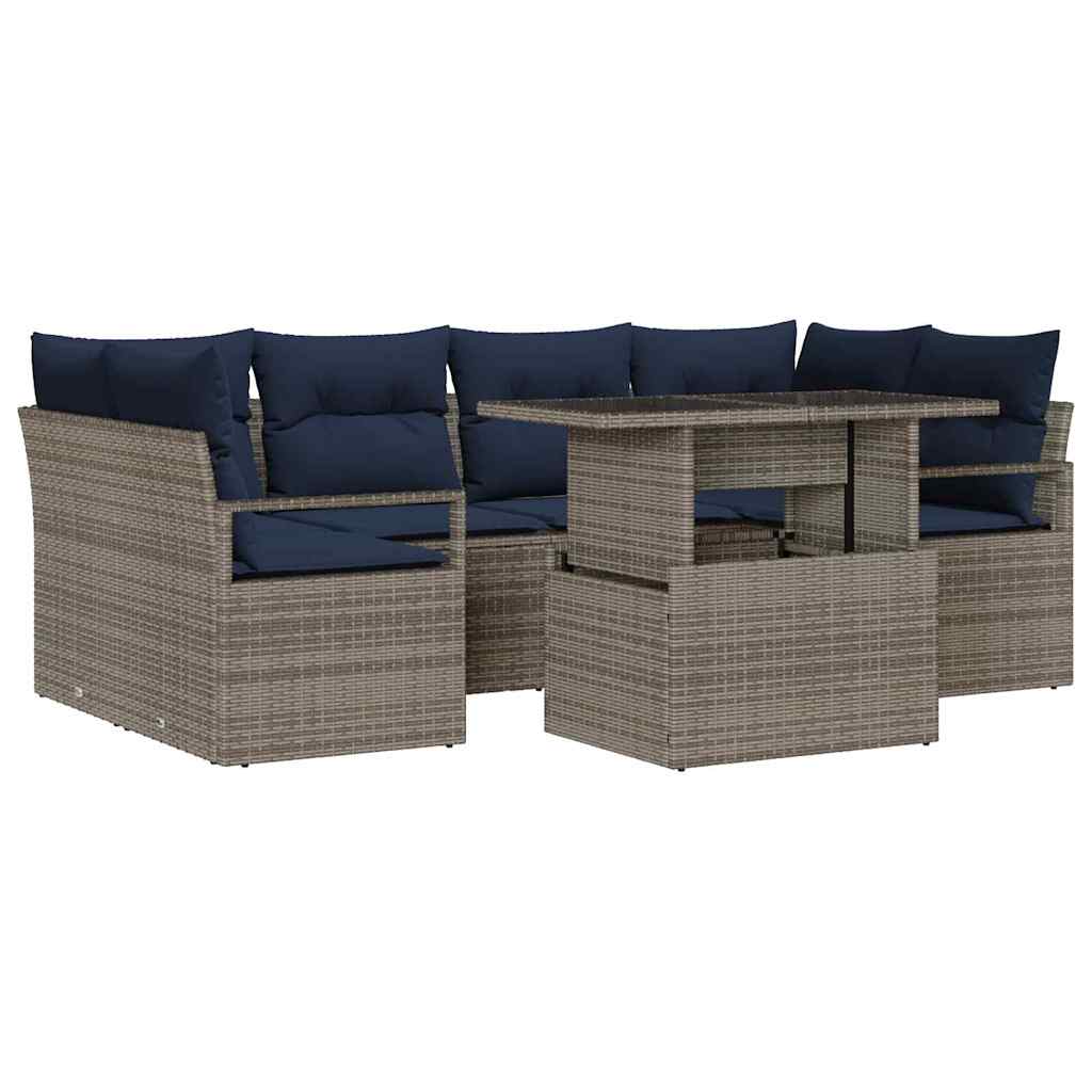 Set Divano da Giardino 7 pcs grigio e blu navy polyrattan | homemem39