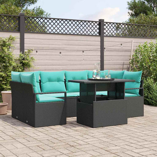 Set Divano da Giardino 7 pz 6-Numero di posti Nero e Blu