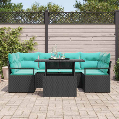 Set Divano da Giardino con cuscino 7 pcs Nero e blu polyrattan