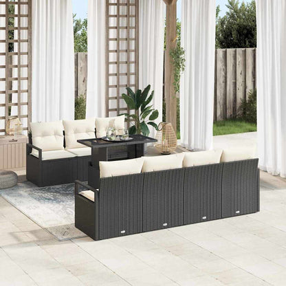 Set Divano da Giardino 8 pcs Nero e Crema polyrattan | homemem39