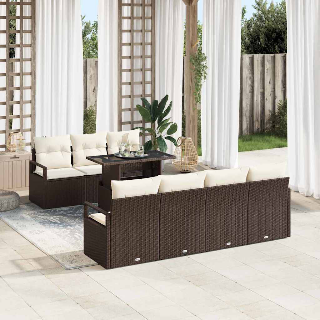 Set Divano da Giardino 8 pcs Marrone e Crema polyrattan | homemem39