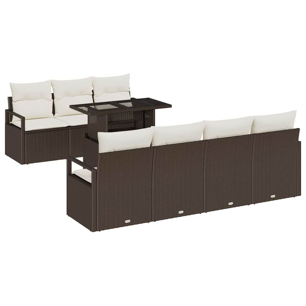 Set Divano da Giardino 8 pcs Marrone e Crema polyrattan | homemem39