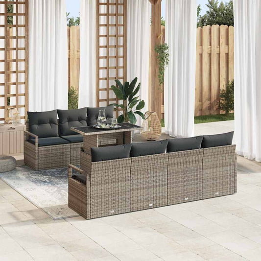 Set Divano da Giardino con cuscino 8 pcs Grigio polyrattan