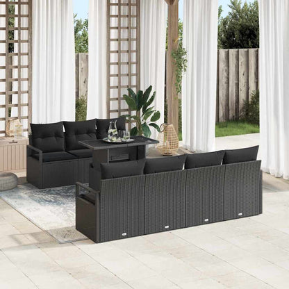 Set Divano da Giardino 8 pz 7-Numero di posti Nero polyrattan