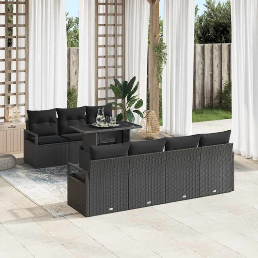 Set Divano da Giardino con archiviazione 8 pcs Nero polyrattan