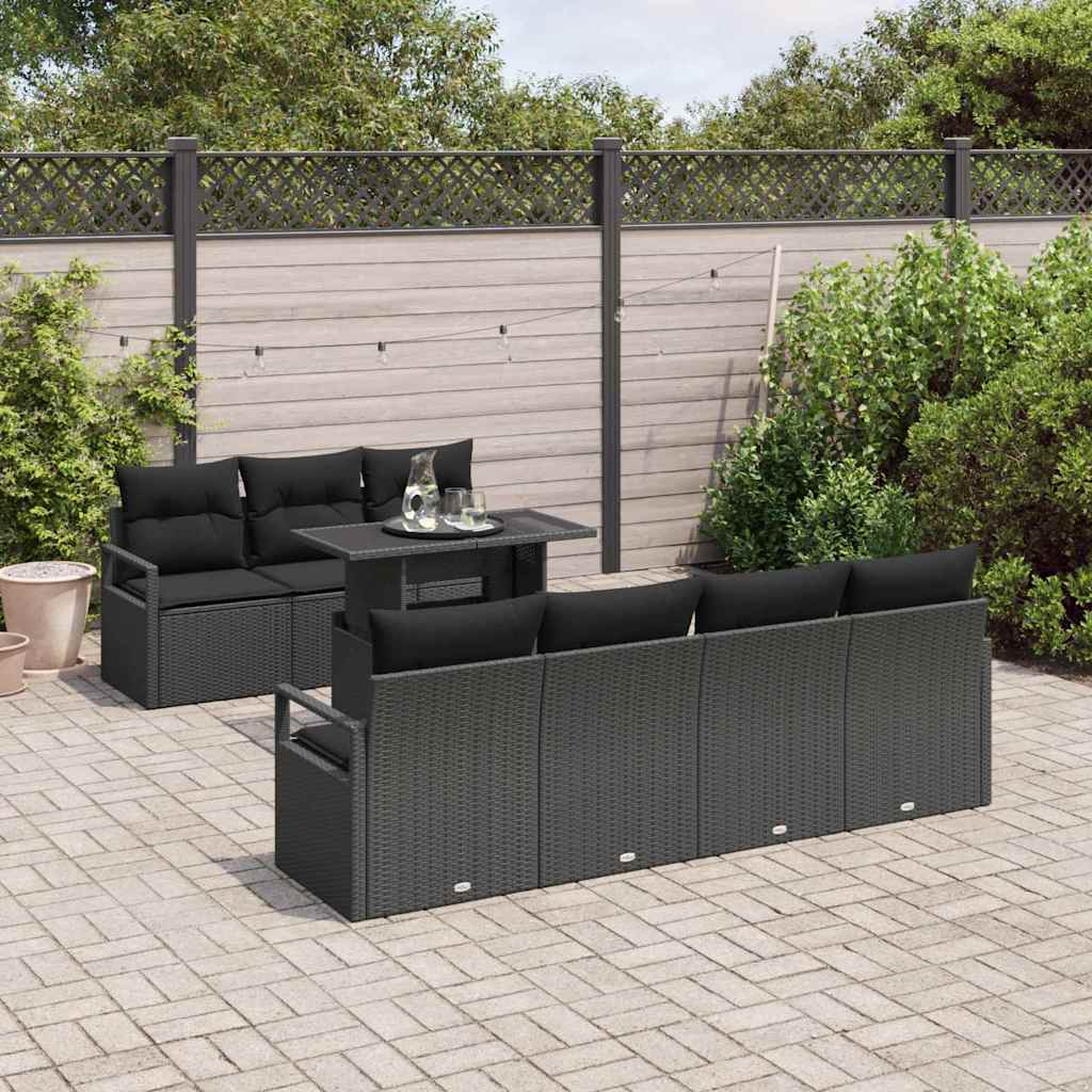 Set Divano da Giardino con archiviazione 8 pcs Nero polyrattan | homemem39