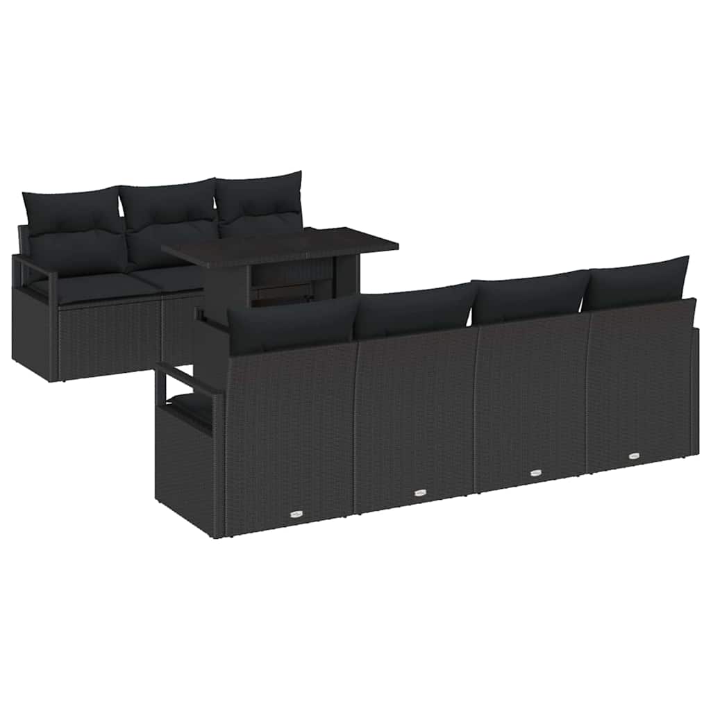 Set Divano da Giardino con archiviazione 8 pcs Nero polyrattan | homemem39