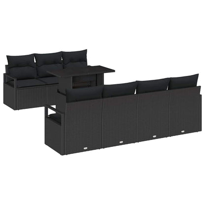Set Divano da Giardino con archiviazione 8 pcs Nero polyrattan | homemem39