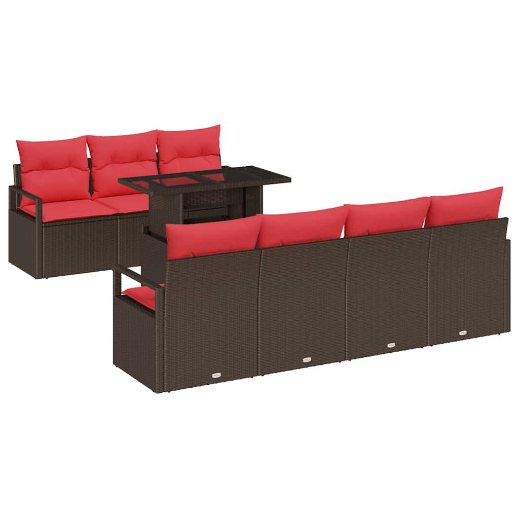 Set Divano da Giardino 8 pcs Marrone e Rosso polyrattan | homemem39