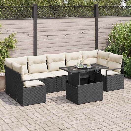 Set Divano da Giardino 8 pcs Nero e crema polyrattan