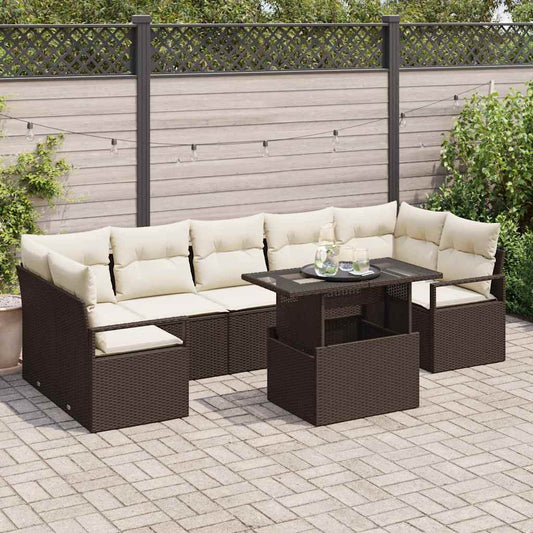 Set Divano da Giardino 8 pcs Marrone e crema polyrattan
