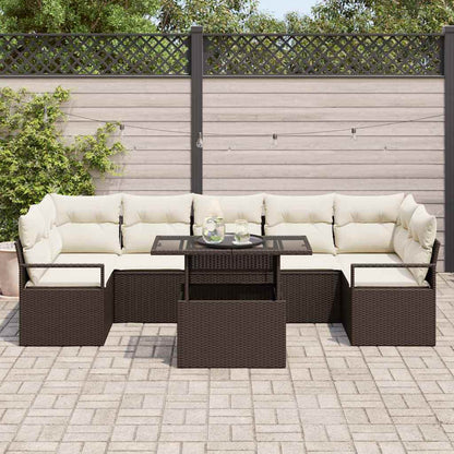 Set Divano da Giardino 8 pcs Marrone e crema polyrattan | homemem39