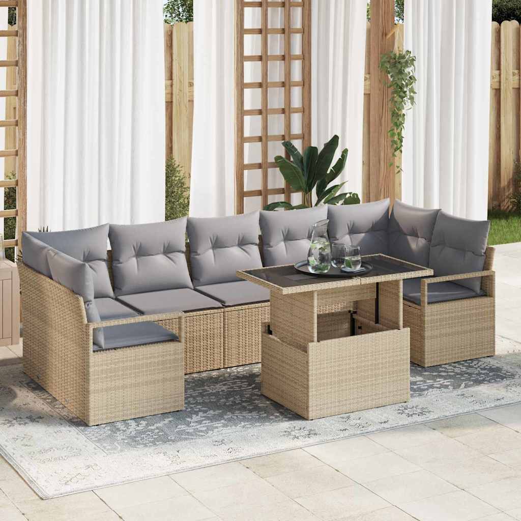Set Divano da Giardino 8 pcs Beige e Grigio Chiaro polyrattan | homemem39