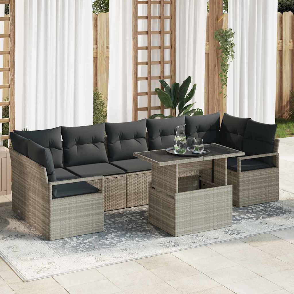 Set Divano da Giardino 8 pcs Grigio chiaro polyrattan | homemem39