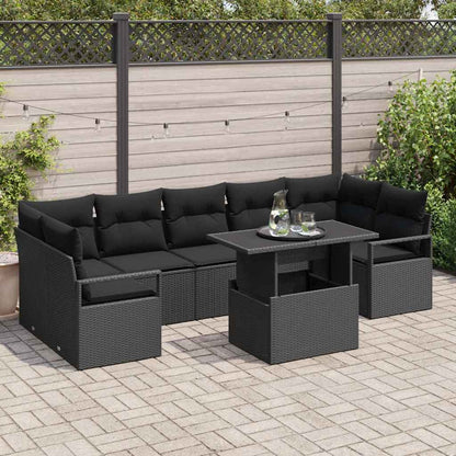 Set Divano da Giardino con cuscino 8 pcs Nero polyrattan | homemem39