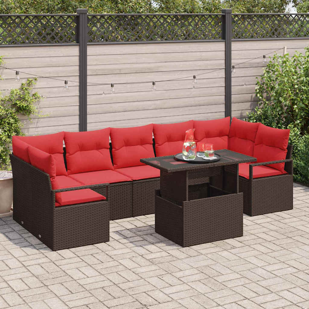 Set Divano da Giardino 8 pcs Marrone e Rosso polyrattan | homemem39