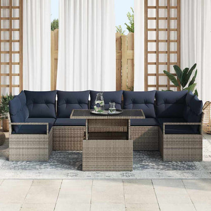 Set Divano da Giardino 8 pcs grigio e blu navy polyrattan | homemem39