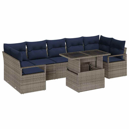 Set Divano da Giardino 8 pcs grigio e blu navy polyrattan | homemem39