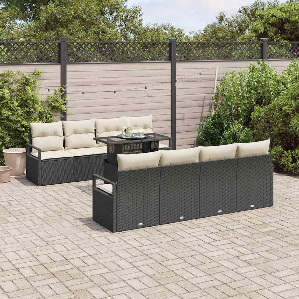 Set Divano da Giardino 9 pcs Nero e Crema polyrattan | homemem39