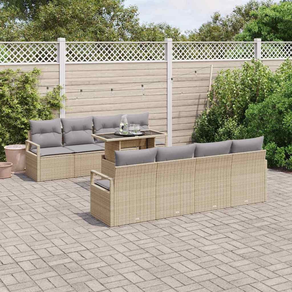 Set Divano da Giardino 9 pcs Beige e Grigio Chiaro polyrattan | homemem39