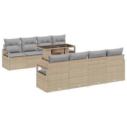 Set Divano da Giardino 9 pcs Beige e Grigio Chiaro polyrattan | homemem39