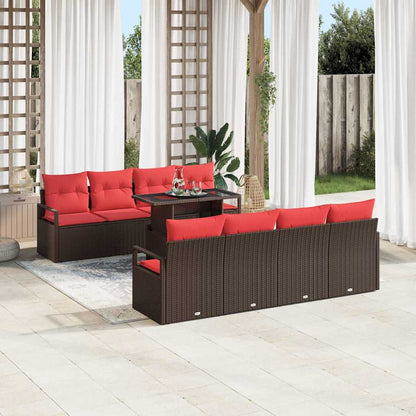 Set Divano da Giardino 9 pcs Marrone e Rosso polyrattan | homemem39