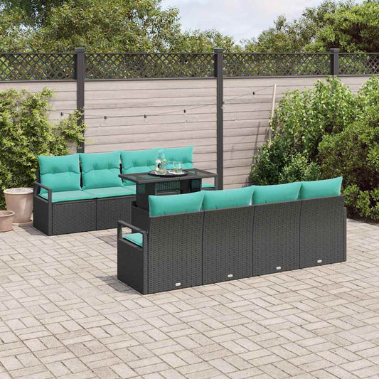 Set Divano da Giardino con cuscino 7 pcs Nero e blu polyrattan | homemem39
