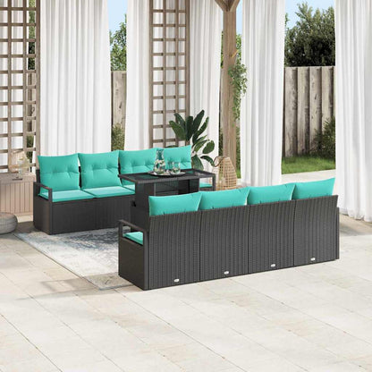 Set Divano da Giardino con cuscino 7 pcs Nero e blu polyrattan | homemem39