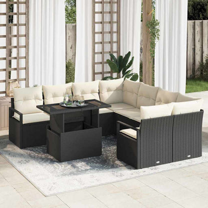 Set Divano da Giardino 9 pcs Nero e Crema polyrattan | homemem39