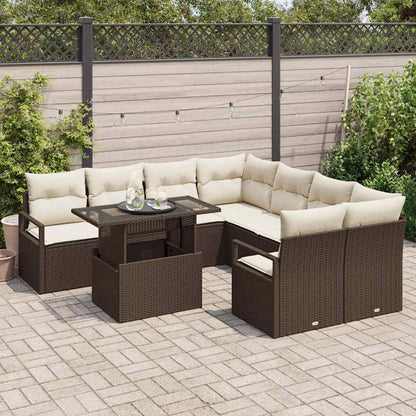 Set Divano da Giardino 9 pcs Marrone e Crema polyrattan | homemem39