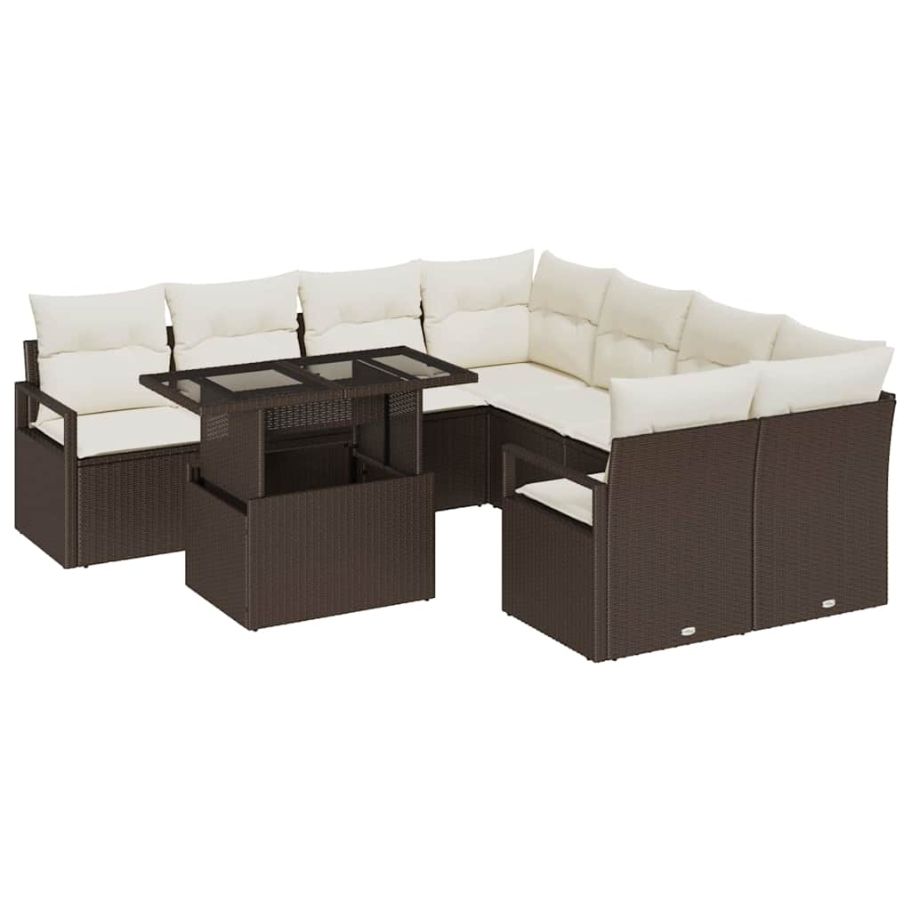 Set Divano da Giardino 9 pcs Marrone e Crema polyrattan | homemem39