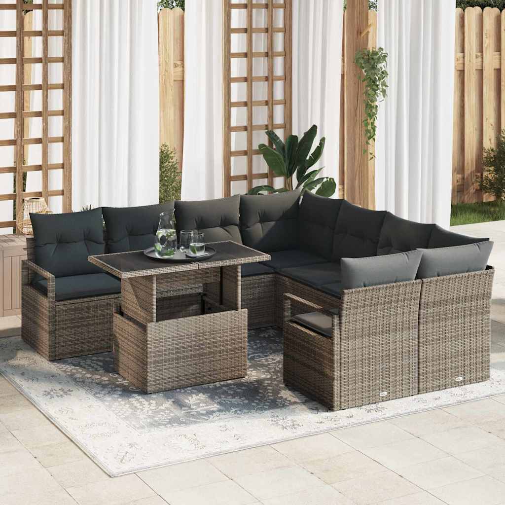 Set Divano da Giardino con cuscino 9 pcs Grigio polyrattan | homemem39