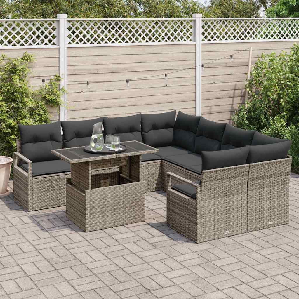 Set Divano da Giardino con cuscino 9 pcs Grigio polyrattan | homemem39