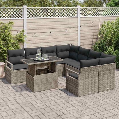 Set Divano da Giardino con cuscino 9 pcs Grigio polyrattan | homemem39